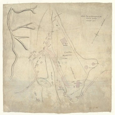 Image: [Creator unknown]:Sketch plan of Maungapohatu Pa, Urewera Country [ms map]. [1916?].