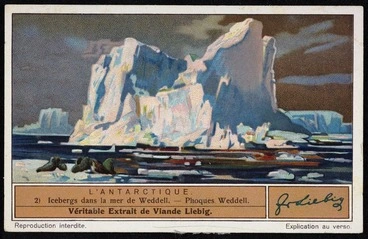 Image: Compagnie Liebig: L'Antarctique. 2) Icebergs dans la mer de Weddell - Phoques Weddell. Véritable extrait de viande Liebig. [Antwerp, 1936]