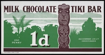 Image: Aulsebrooks & Company: Milk chocolate tiki bar. One penny 1d. Aulsebrook & Co. Ltd Christchurch. Whitcombe & Tombs Ltd 56045 [1950s?]