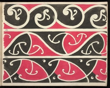 Image: Godber, Albert Percy, 1876-1949 :[Drawings of Maori rafter patterns]. 44; 45; 46. [1939-1947].