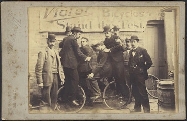 Image: Four men on a "Victor" bicycle, Wellington.