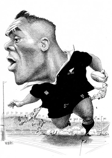 Image: Webb, Murray, 1947- :Caricature of Jonah Lomu. 1995.