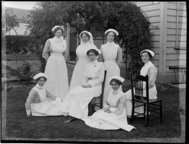 Image: Seven unidentified nurses, [Christchurch?]
