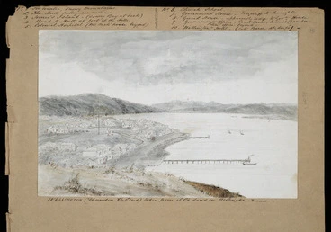 Image: Pearse, John, 1808-1882 :Wellington (Thorndon Flat end) taken from JP's land on Wellington Terrace [1855 or 1856]