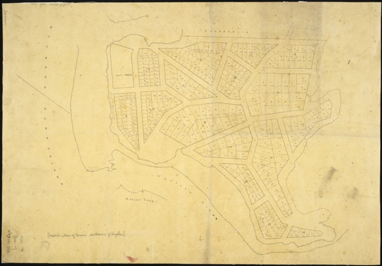 Image: [Creator unknown] :[Sketch plan of town sections of Raglan] [ms map]. [ca.1860]