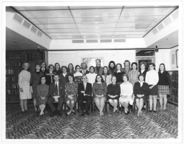 Image: Staff of Alexander Turnbull Library at the farewell to Chief Librarian A G Bagnall