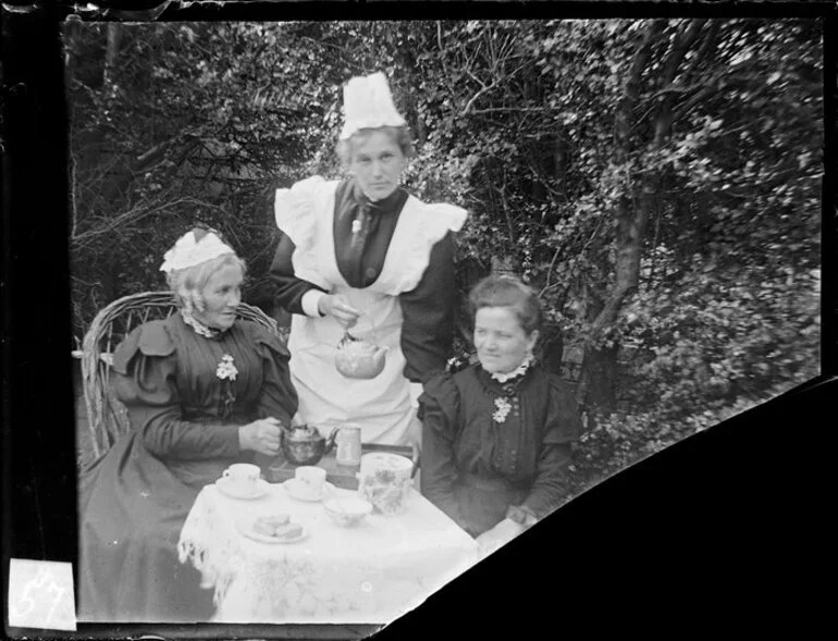 Image: Sarah Jane Kirk and Amy Kirk taking tea in the garden