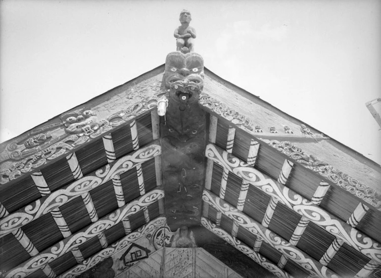 Image: Kowhaiwhai and carvings, Te Mana-o-Turanga meeting house, on Whakato Marae, at Manutuke