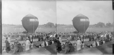 Image: Stereoscopic photograph of a hot air balloon at the Domain, Auckland