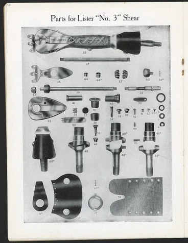 Image: Levin & Co Ltd (Wellington) :Lister sheep-shearing machine. Parts for Lister "No. 3" shear [1909-1910]