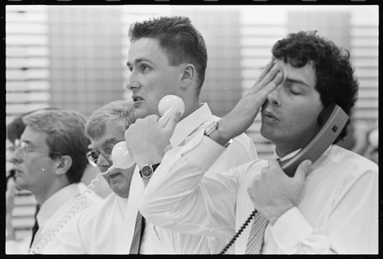 Image: Stuart Beadle and Grant Taylor, sharemarket operators, Wellington - Photograph taken by Ross Giblin