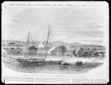 Image: Levy, Samuel A :Capture of the Rev. Mr Volkner on board the Schooner Eclipse, at Levy's Wharf, Opotiki [Illustrated London news, 1865]