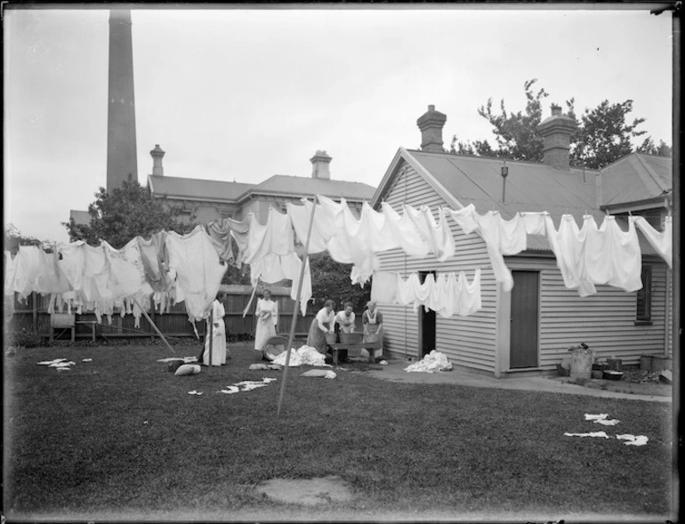 Image: Volunteers doing Plunket washing during the 1918 influenza epidemic, Armagh Street, Christchurch