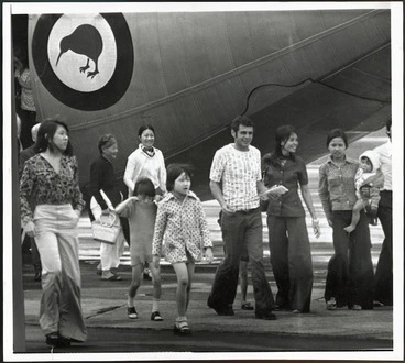 Image: Evacuees from Vietnam, at Whenuapai Aerodrome, Auckland
