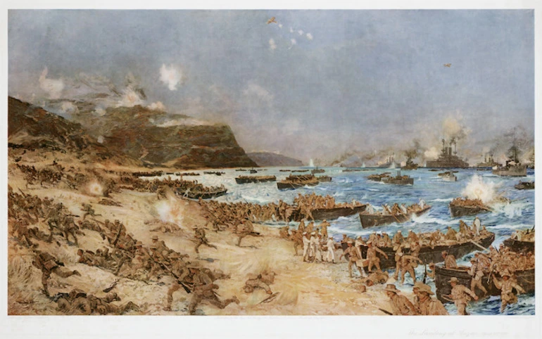 Image: Dixon, Charles Edward, 1872-1934 :The landing at Anzac; April 25th, 1915. London, The Fine Art Society, 1916