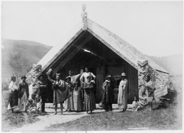 Image: Burton Brothers, 1868-1898 (Firm, Dunedin) : Photograph of Hinemihi meeting house, Te Wairoa