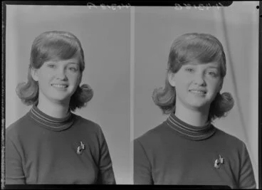 Image: Unidentified young woman in polo neck sweater [two images]