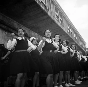 Image: Girls from Tokomaru Bay School singing an action song in Wellington