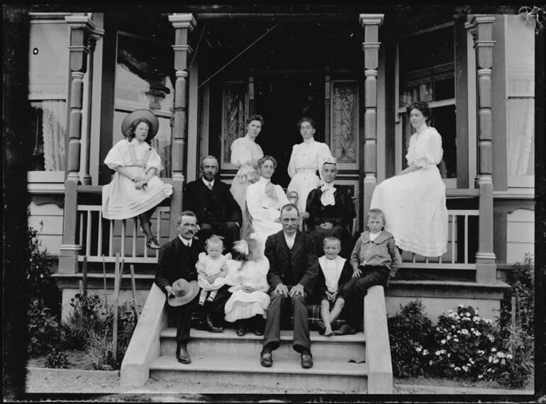 Image: Nicol brothers and families on verandah