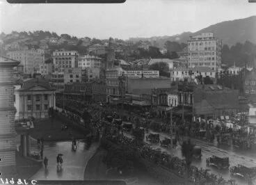Image: Funeral procession travelling down Lambton Quay, Wellington