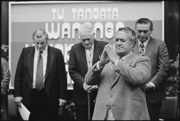 Image: Haare Reneti saying a prayer at the start of the Maori Affairs Department's national strategy conference - Photograph taken by Ross Giblin