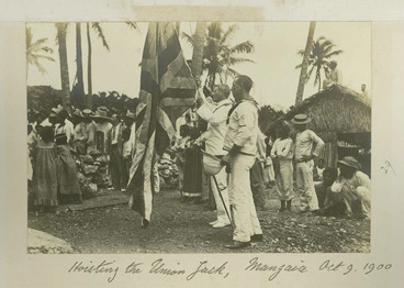 Image: Hoisting the Union Jack at the annexation of Mangaia - Photograph taken by Malcolm Ross.