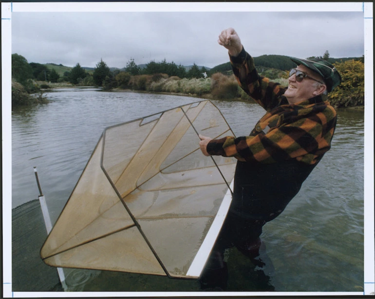 Image: Norman Higgans fishing for whitebait at Pauatahanui Inlet - Photograph taken by Phil Reid