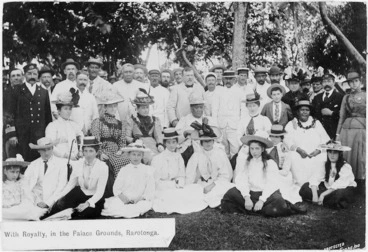 Image: Group including Queen Makea and Premier R J Seddon, in Rarotonga, Cook Islands, during Premier R J Seddon's trip to the Pacific Islands