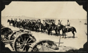Image: Troops of the ANZAC Mounted Division on their horses, Palestine.