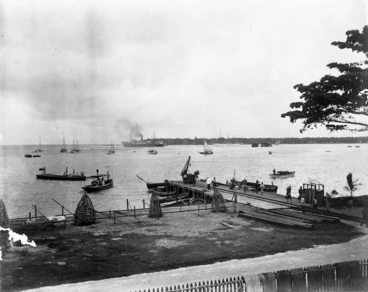 Image: The wharf at Apia, Samoa with several boats in and around the harbour