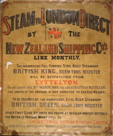 Image: Steam to London direct, by the New Zealand Shipping Co's line monthly. 1883.