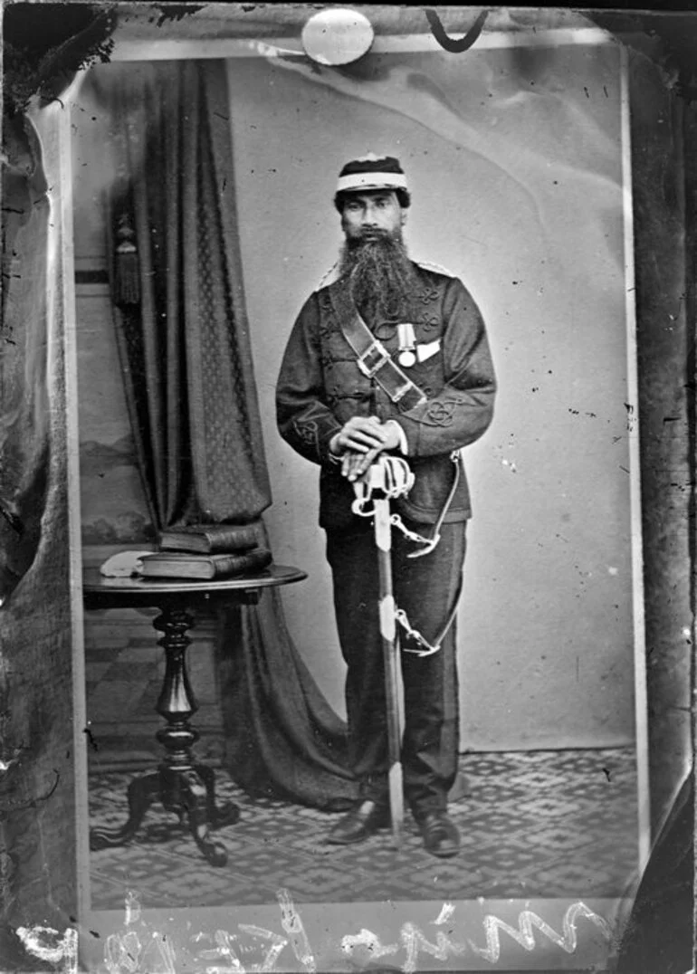 Image: Major Kemp (Te Kepa Te Rangihiwinui) in military uniform with sabre