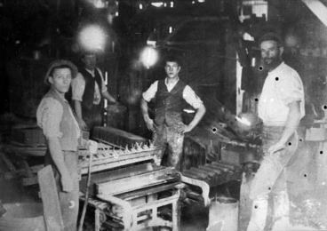 Image: Men working inside Enoch Tonks' brick factory, 79 Webb Street, Wellington