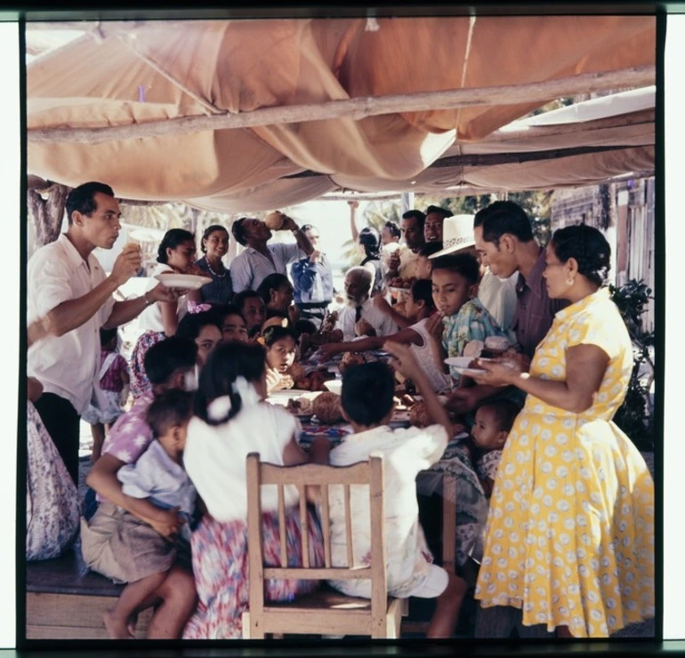 Image: First Family umukai, or feast, to celebrate Empire Day, Palmerston Island.