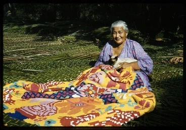 Image: [Woman sewing a tivaevae, Rarotonga]