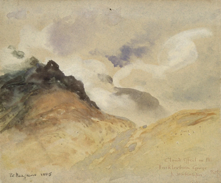 Image: Hodgkins, William Mathew 1833-1898 :Cloud effect in the Bucklerburn Gorge, L[ake] Wakatipu. 1885.