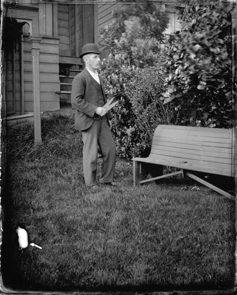 Image: Alexander Scott Nicol in garden with shears