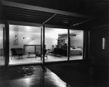 Image: Living room and bedroom interior, house for William Toomath's parents, Lower Hutt