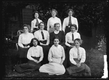 Image: Group portrait of Cybele Ethel Kirk with nine young women