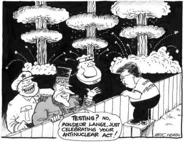 Image: Heath, Eric Walmsley, 1923- :Testing? No, Monsieur Lange, just celebrating your antinuclear act! [10 June 1987].