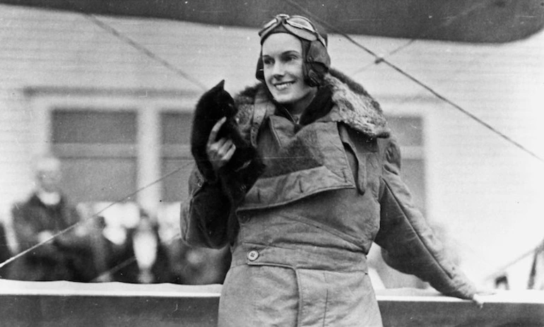 Image: Jean Batten at Rongotai Airport, Wellington