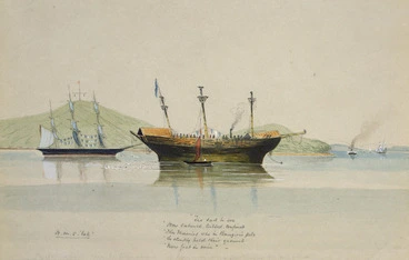 Image: Hamley, Joseph Osbertus 1820-1911 :H.M.S. Esk ; stuck with the Maoris taken prisoner at Rangiriri where Capt.... R.A. was killed. [1864?]