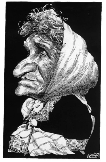 Image: Webb, Murray, 1947- :[Caricature portrait of Dame Whina Cooper. 1980-90s].