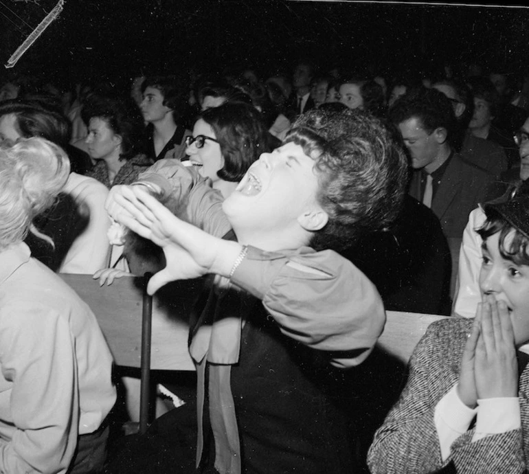 Image: Fans demonstrating during Beatles' concert at Wellington Town Hall