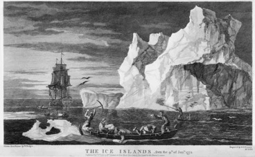 Image: Hodges, William, 1744-1797 :The ice islands, seen the 9th of Janry., 1773. Engrav'd by B T Pouncy; drawn from nature by W Hodges. London, 1777