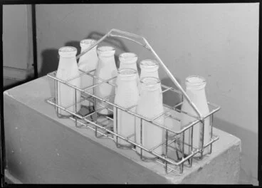Image: Milk bottles in rack