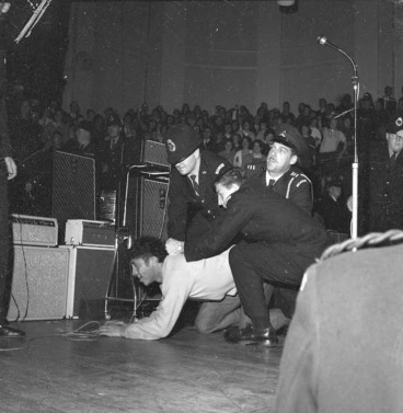 Image: Fans demonstrating during Beatles' concert at Wellington Town Hall