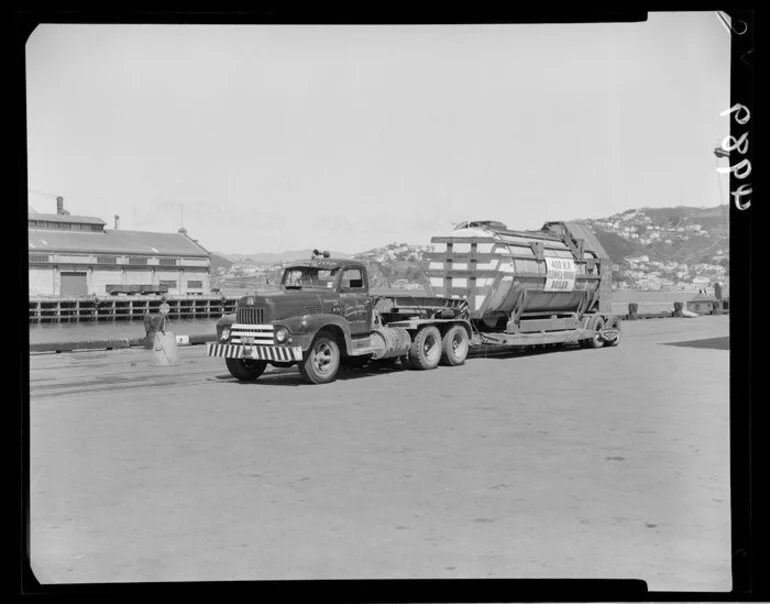 Image: Crane lowering boiler onto truck