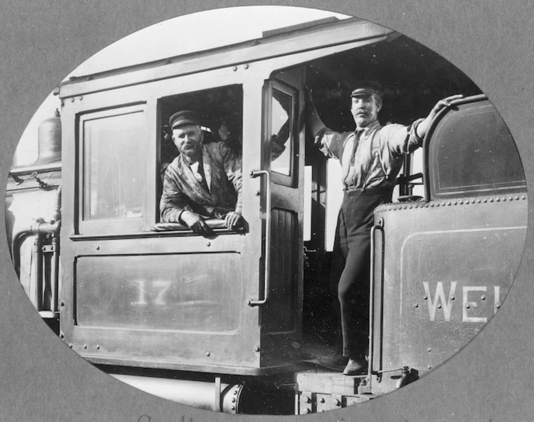 Image: Engine driver and stoker on board a locomotive