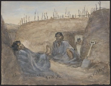 Image: Robley, Horatio Gordon, 1840-1930 :Sketch in trenches, Gate Pa. 30 April 1864.